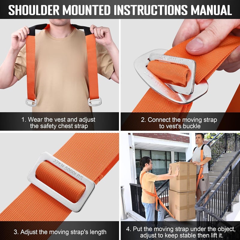 MOZETO Anti-Slip Moving Straps, 2-Person Shoulder Lifting and Moving System Lifting Straps for Moving Furniture, Appliances, Mattresses, Heavy Objects up to 800lbs - Image 5